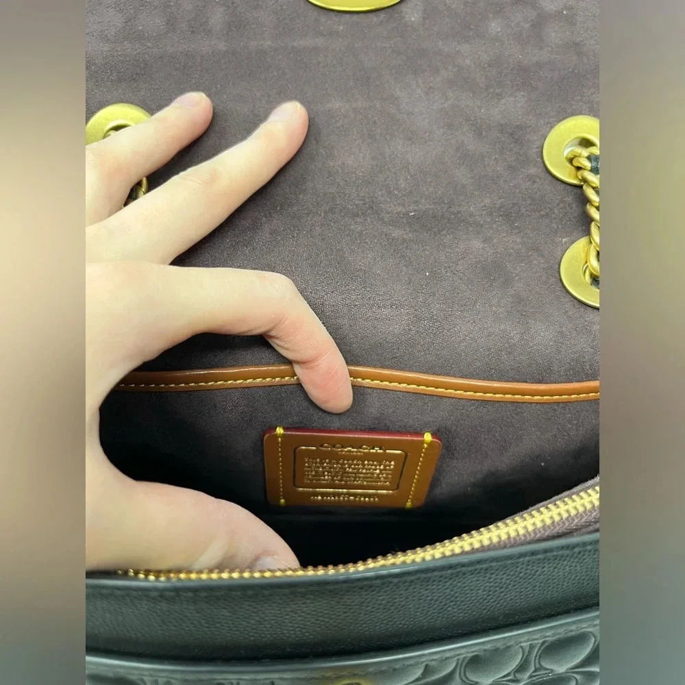 Coach Parker Mixed Media Studded Convertible Shoulder Bag Black/Gold Leather - Picture 5 of 8